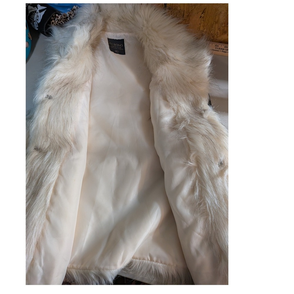 Boho Glam Western Festival CiSono Polar White Gray FauxFur XL Long Vest Pockets - Picture 5 of 11